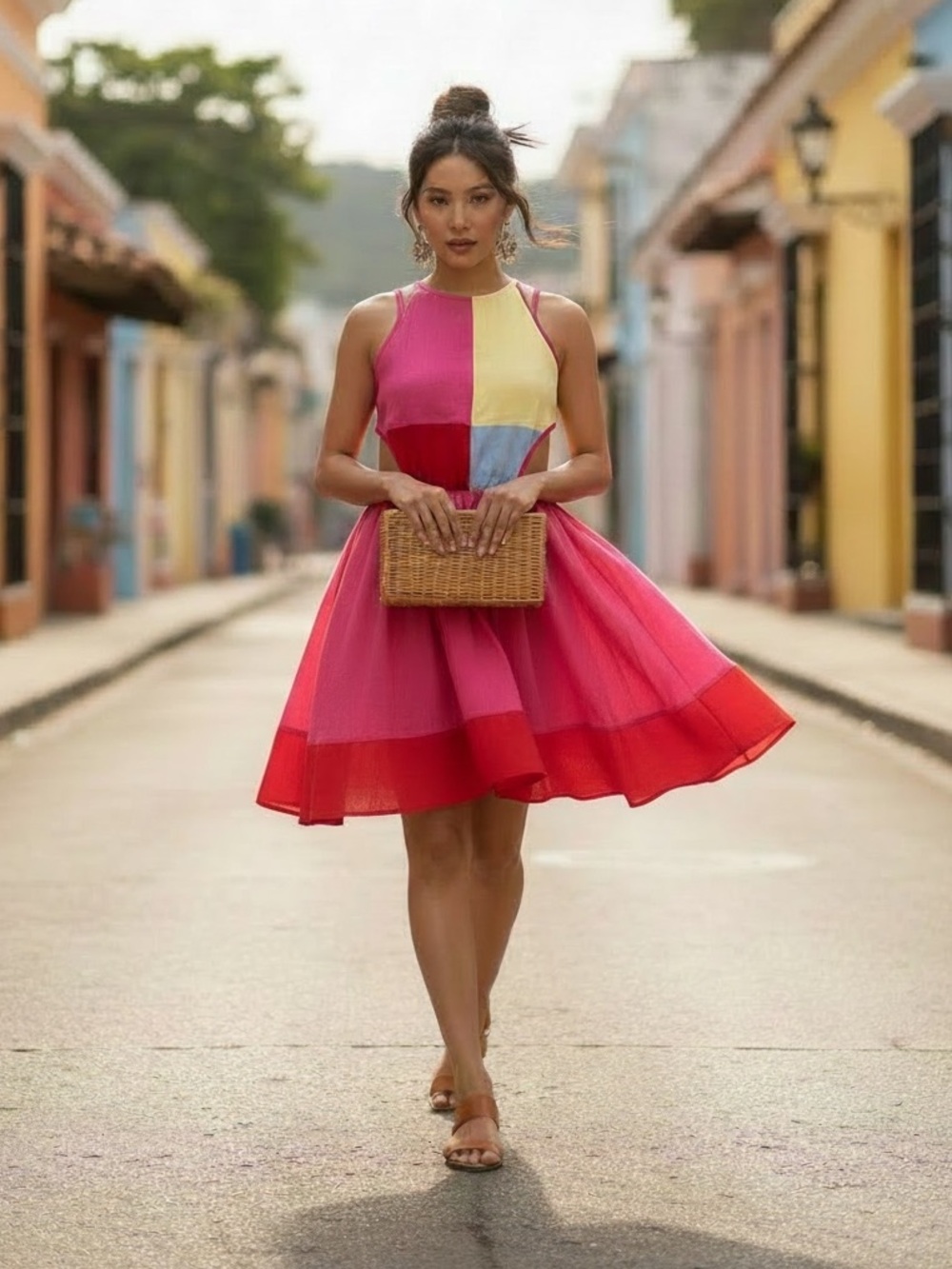 entro Colorblock Pink Red Mini Dress